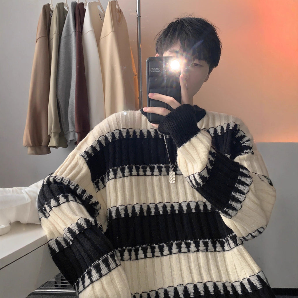 Striped Contrast Color Sweater Japanese-style Retro